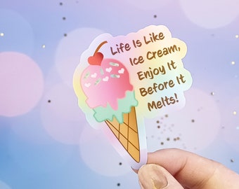 Ice Cream Cone Sticker, Ice Cream Quote, Ice Cream Lover Gift, Ice Cream Party Decor, Ice Cream Parlor Stickers, Water Bottle Stickers
