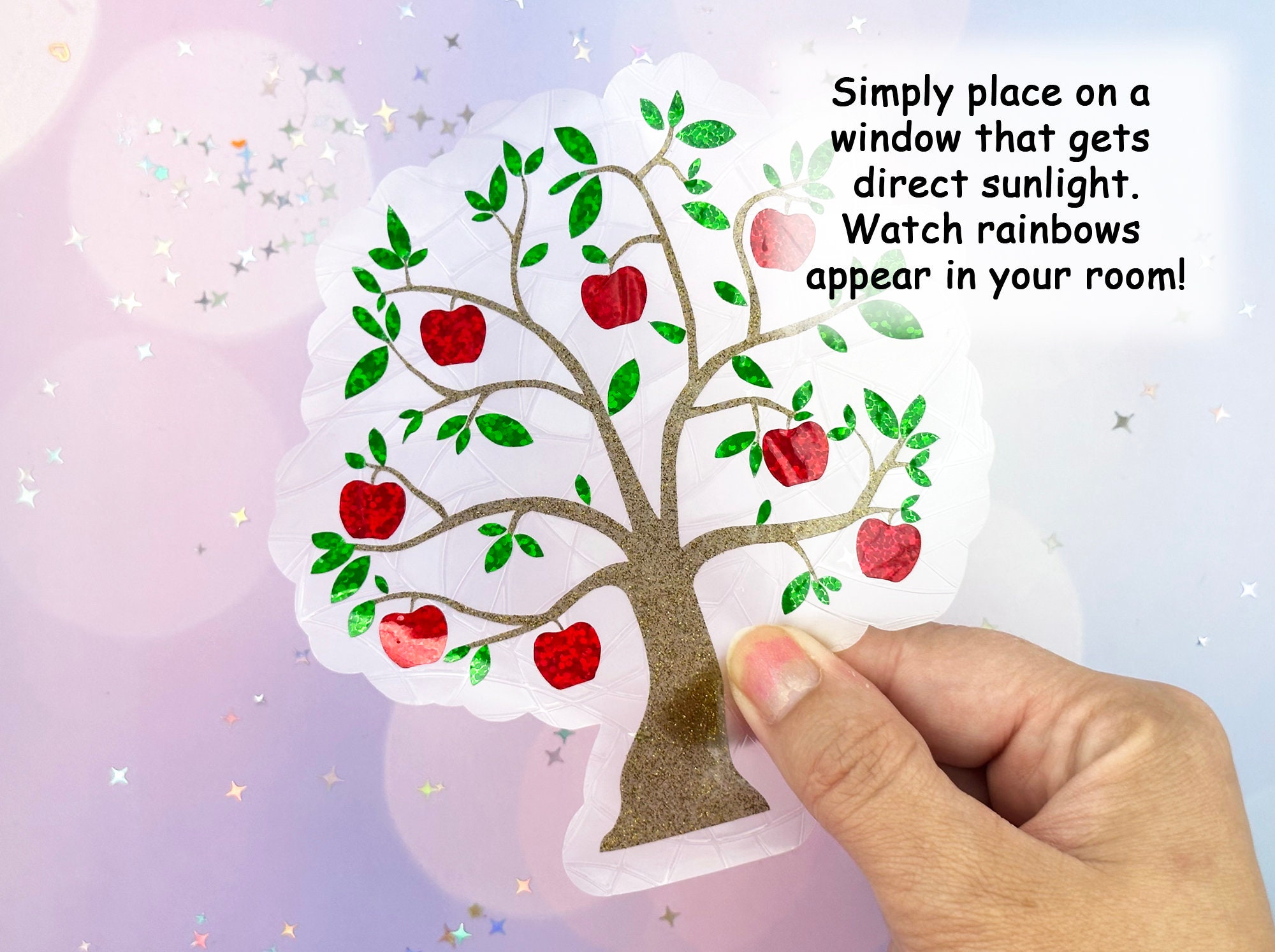 Colourful Tree Window Sticker Apple Tree Sticker for Window, Fruit Suncatcher Window Cling, Rainbow ...