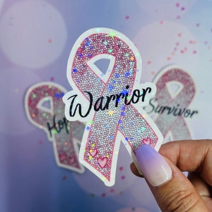Breast Cancer Ribbon Sticker, Survivor Sticker, Pink Ribbon Sticker, Pink Gifts For Women, Warrior Sticker, Sparkly Stickers, Support Gifts