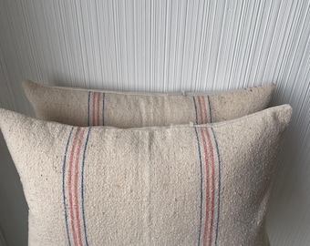 Vintage Bemis Grain Sack Lumbar Pillow Cover: Handmade Farmhouse Decor