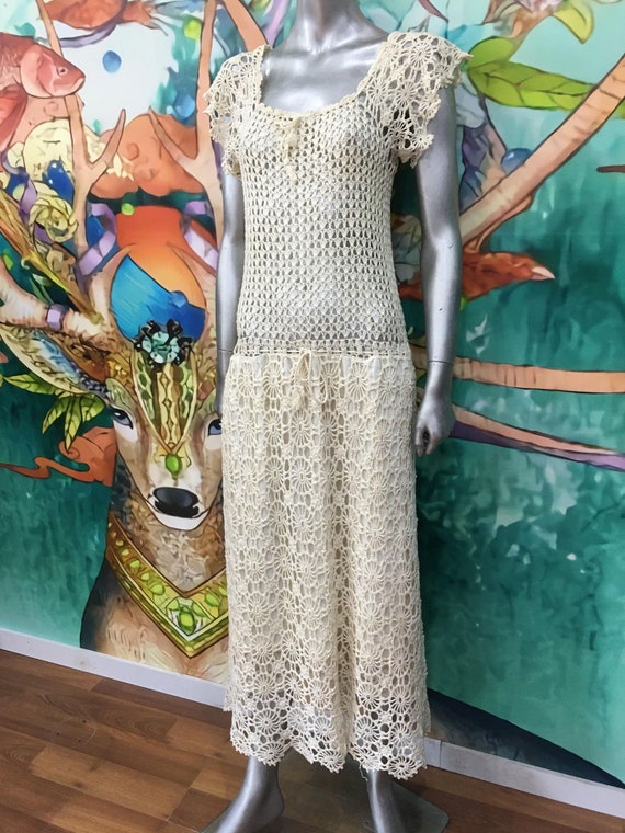 1970s hand crochet cotton dress