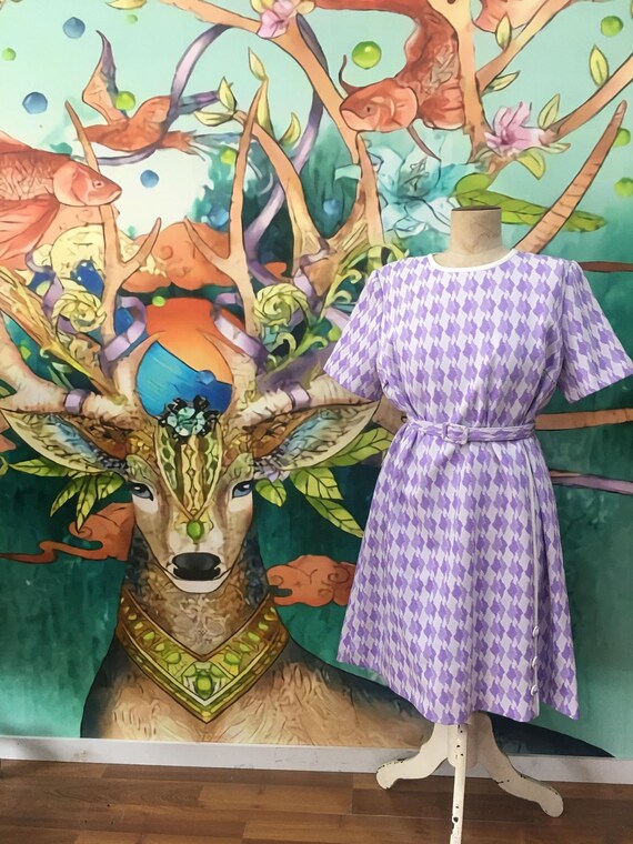 Vintage purple and white plus size 1960s Dres