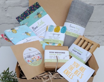 Zero Waste Kitchen Gift Box, Eco friendly, Sustainable Gift, Housewarming gift, Handmade, Beeswax wraps, kitchen scrubbie, produce bags