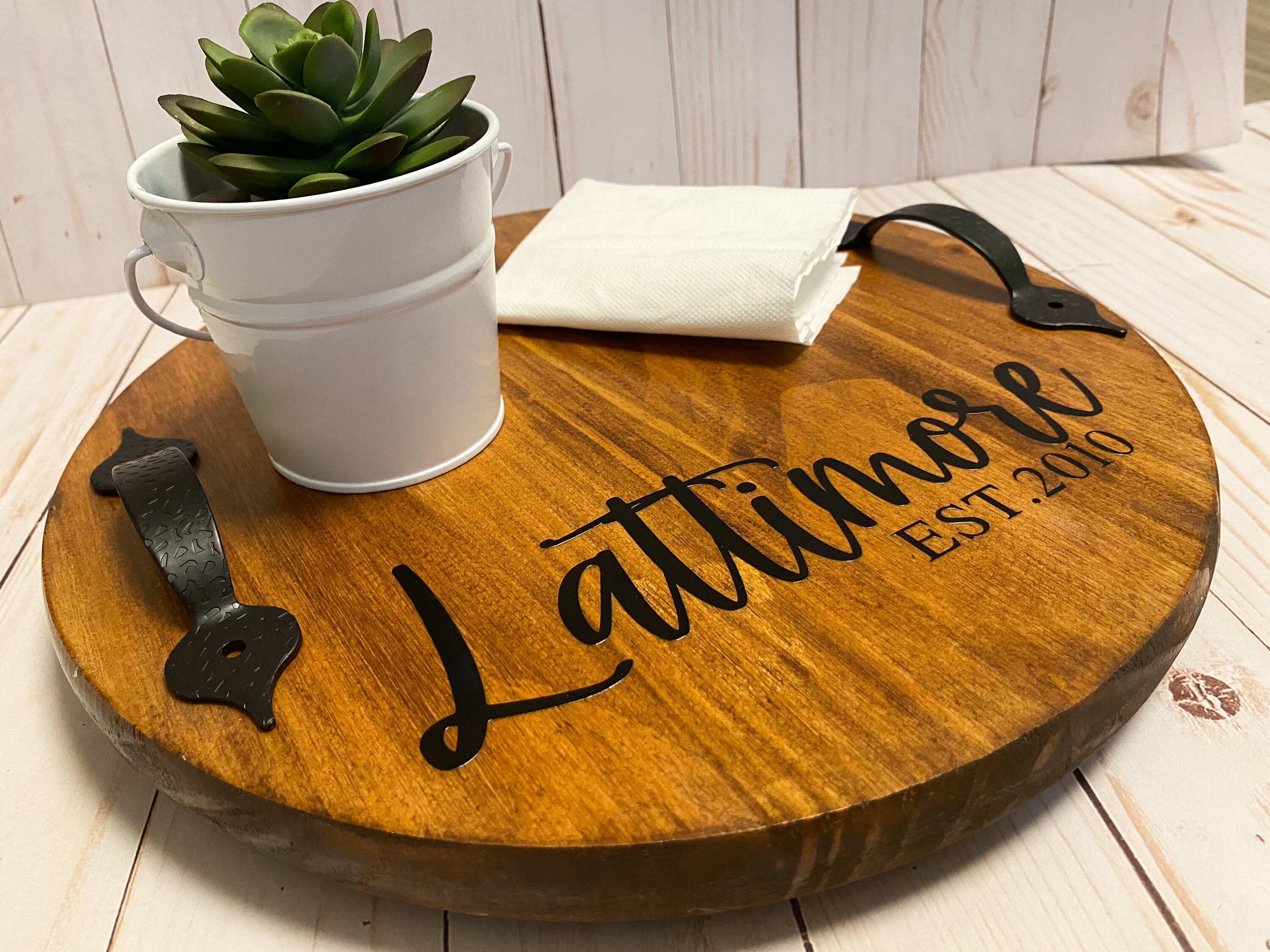 Personalized gift Lazy Susan/Serving tray. Distressed GRAY Or Etsy