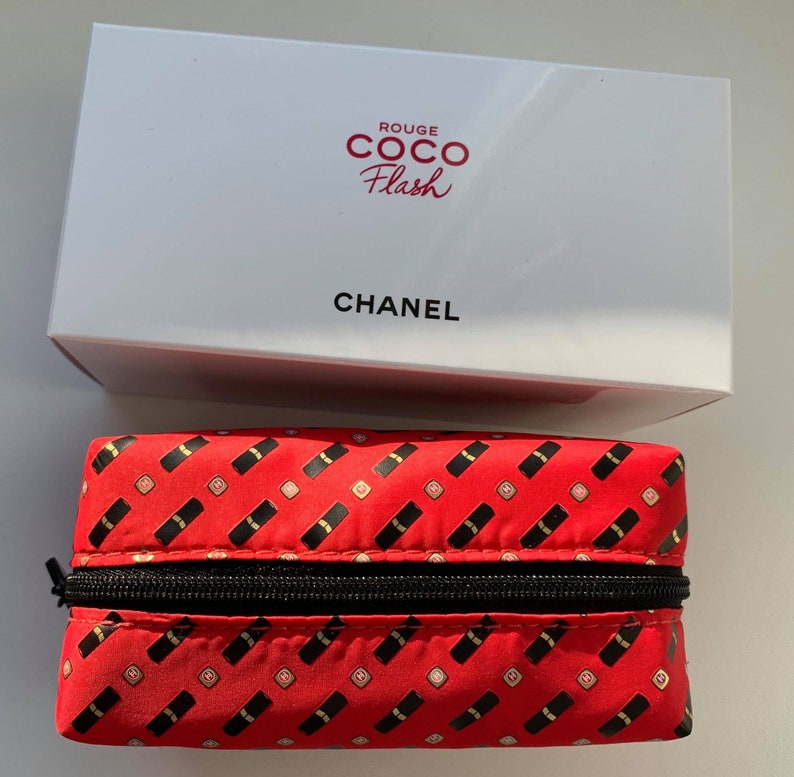CHANEL cosmetics/makeup bag pouch red mini rouge coco flash | Etsy
