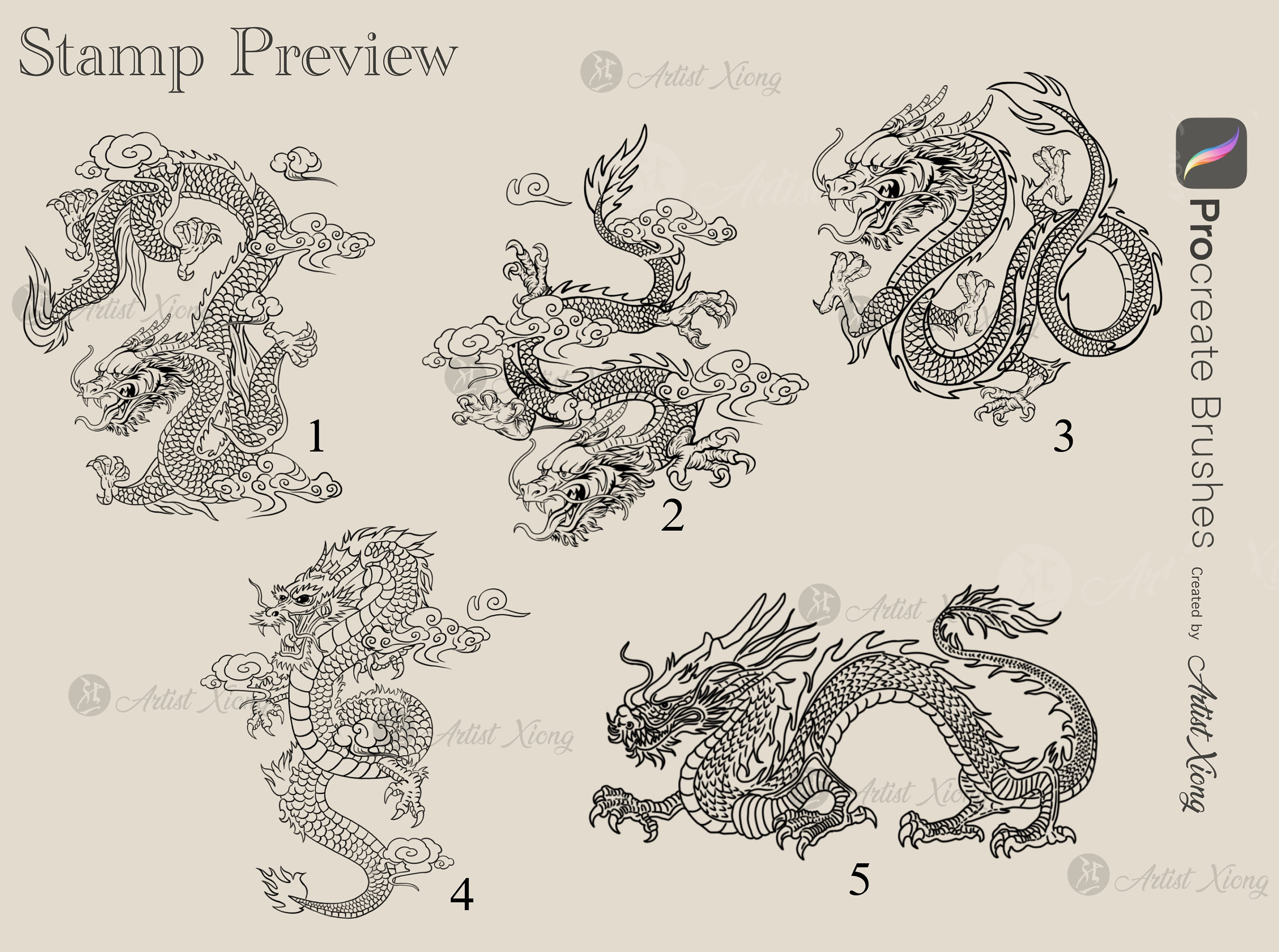 Dragon Stamp Brushes for Procreate - Etsy