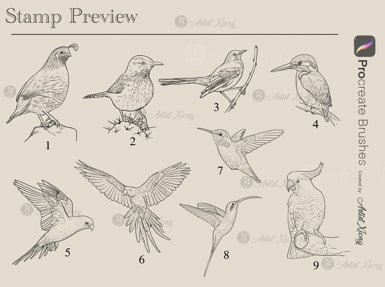 Realistic Bird and Flower Stamp Brushes for Procreate - Etsy