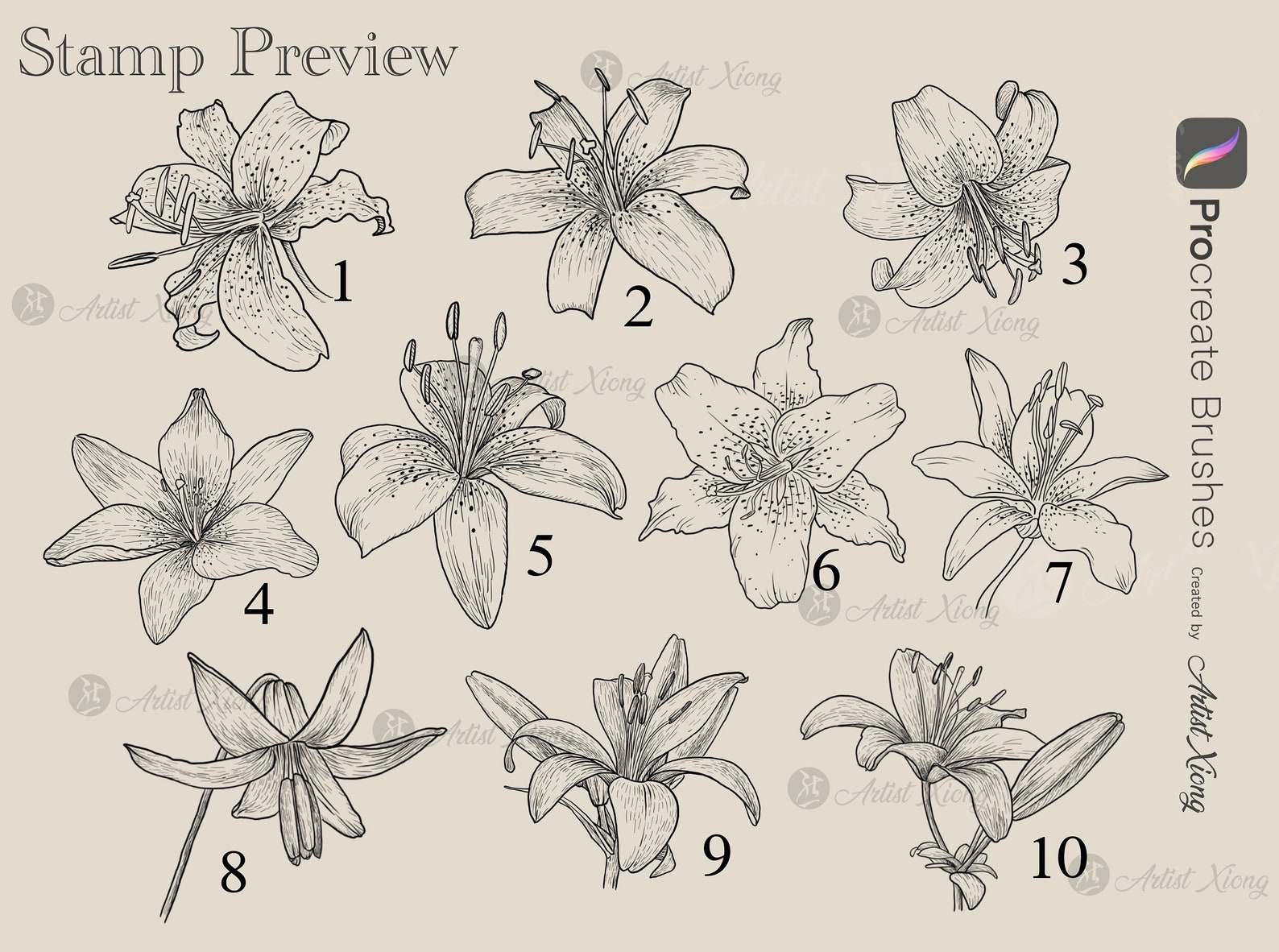 Realistic Lily Flower Stamp Brushes for Procreate - Etsy