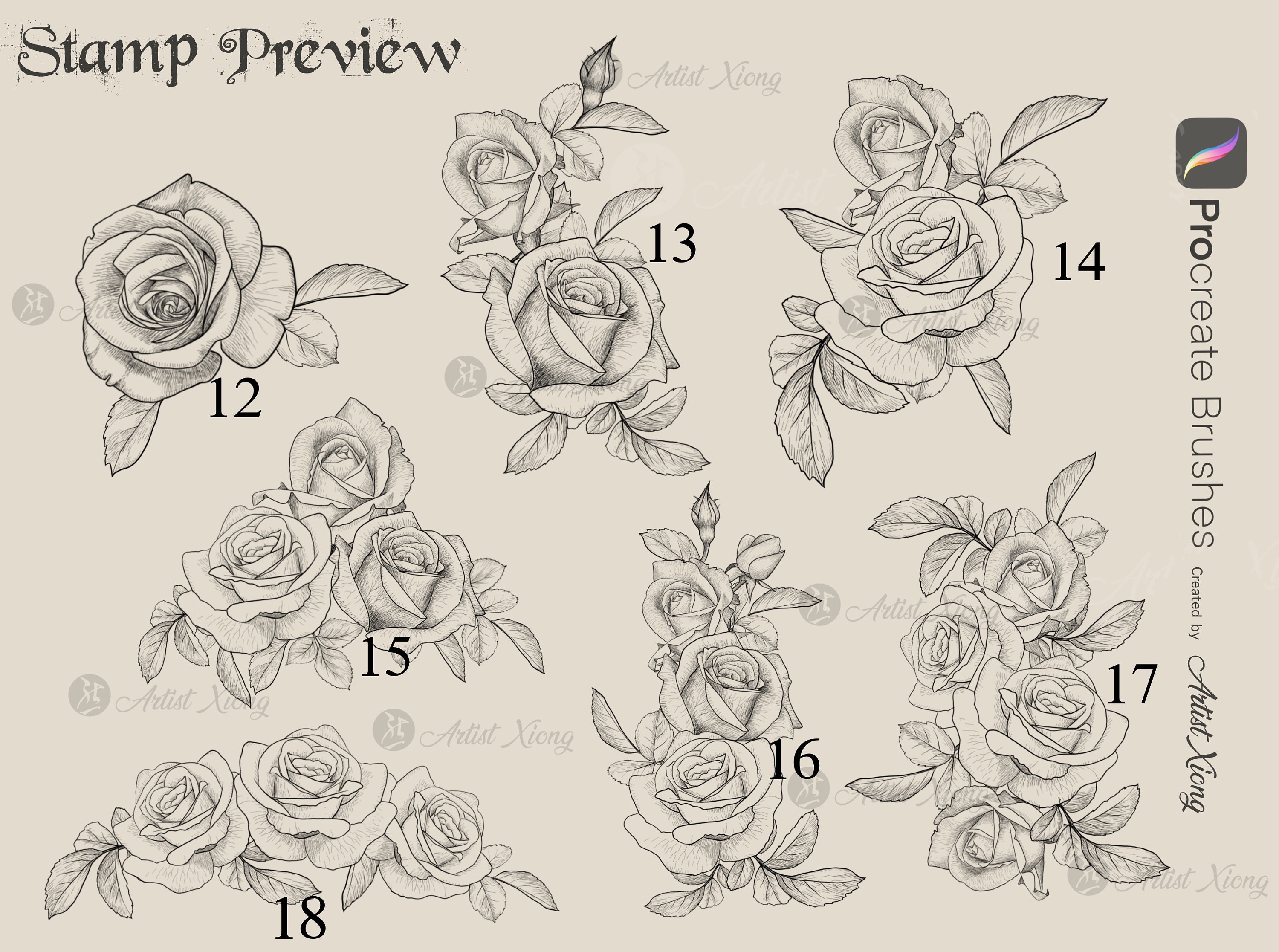 Realistic Roses and Designs Stamp Brushes for Procreate - Etsy