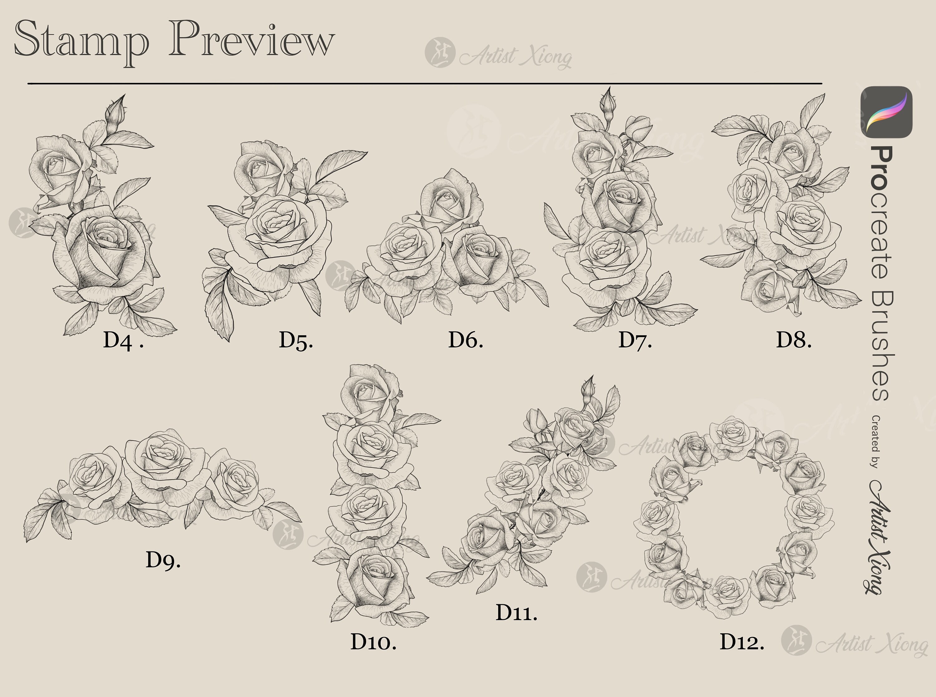 Rose Stamp Brushes for Procreate - Etsy
