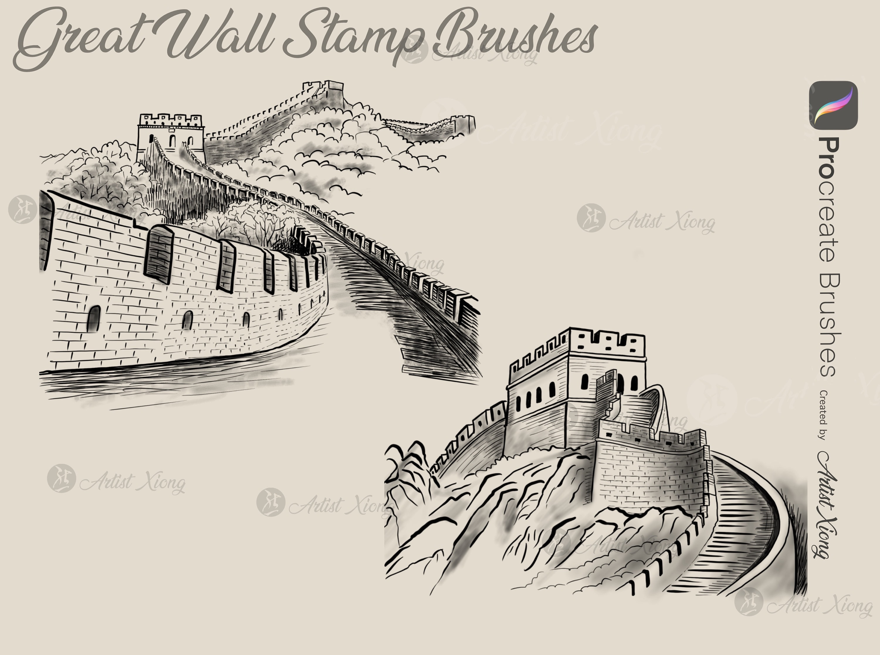 Chinese Great Wall Stamp Brushes for Procreate - Etsy