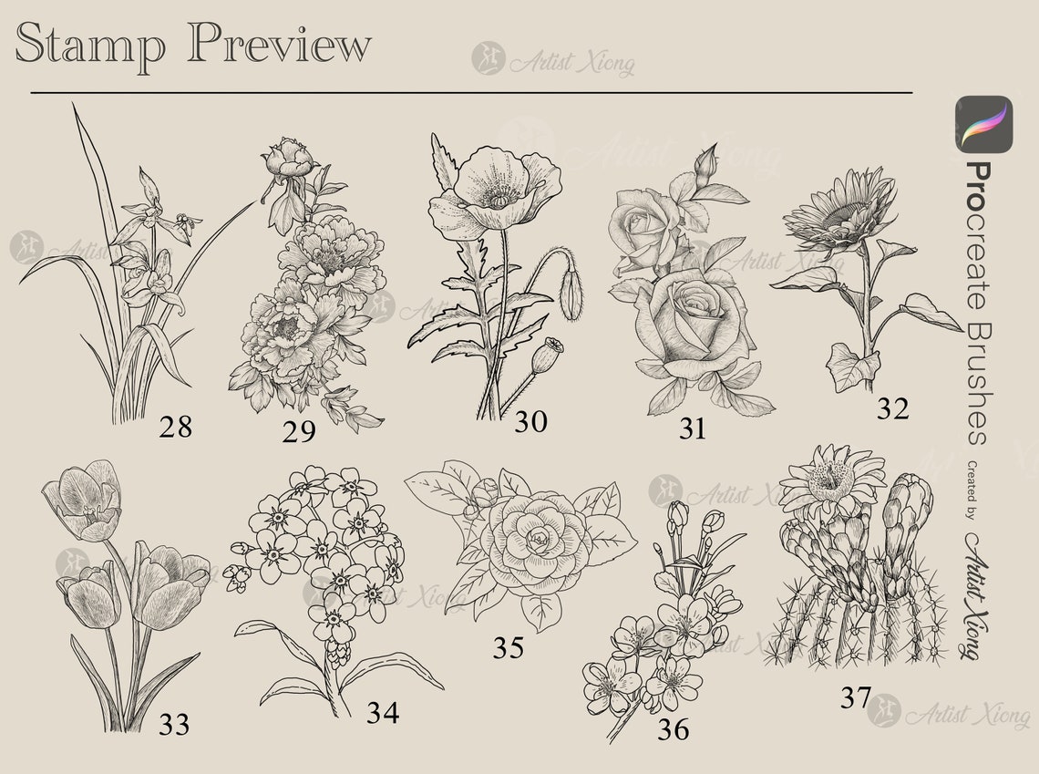 Realistic Bird and Flower Stamp Brushes for Procreate - Etsy