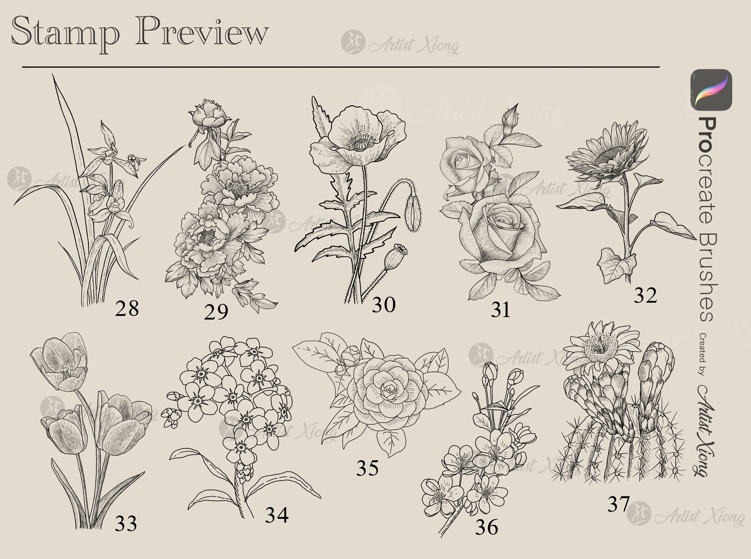 Realistic Bird and Flower Stamp Brushes for Procreate - Etsy