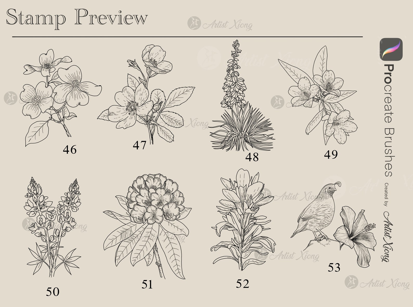 Realistic Bird and Flower Stamp Brushes for Procreate - Etsy