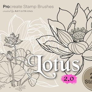 Realistic Lotus Flower Stamp Brushes for Procreate