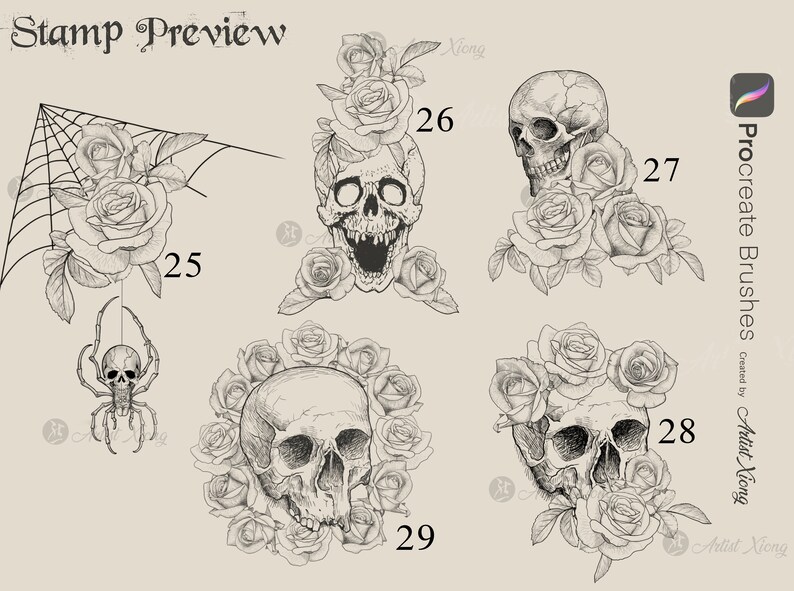 Realistic Roses and Designs Stamp Brushes for Procreate - Etsy