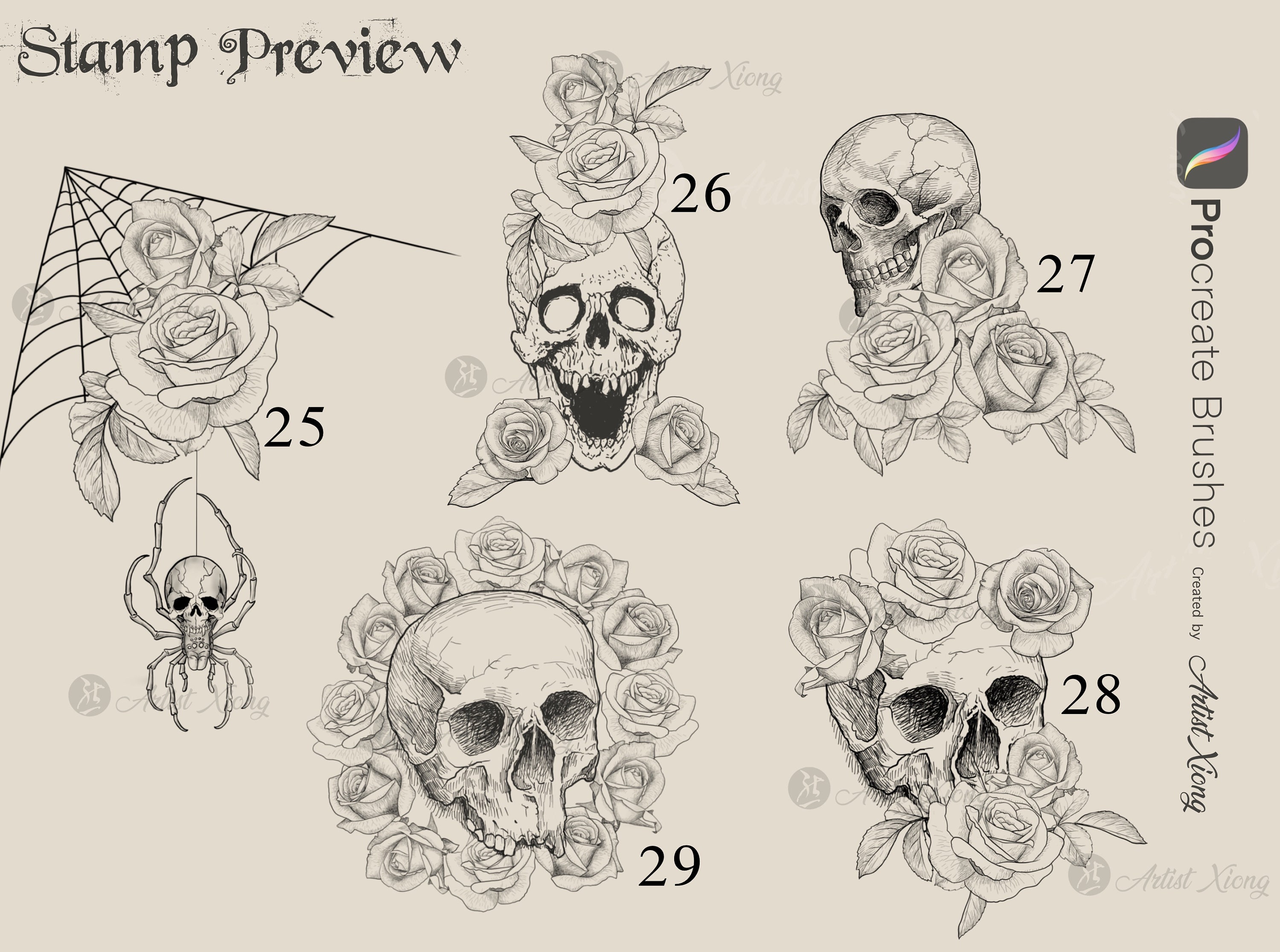 Realistic Roses and Designs Stamp Brushes for Procreate - Etsy