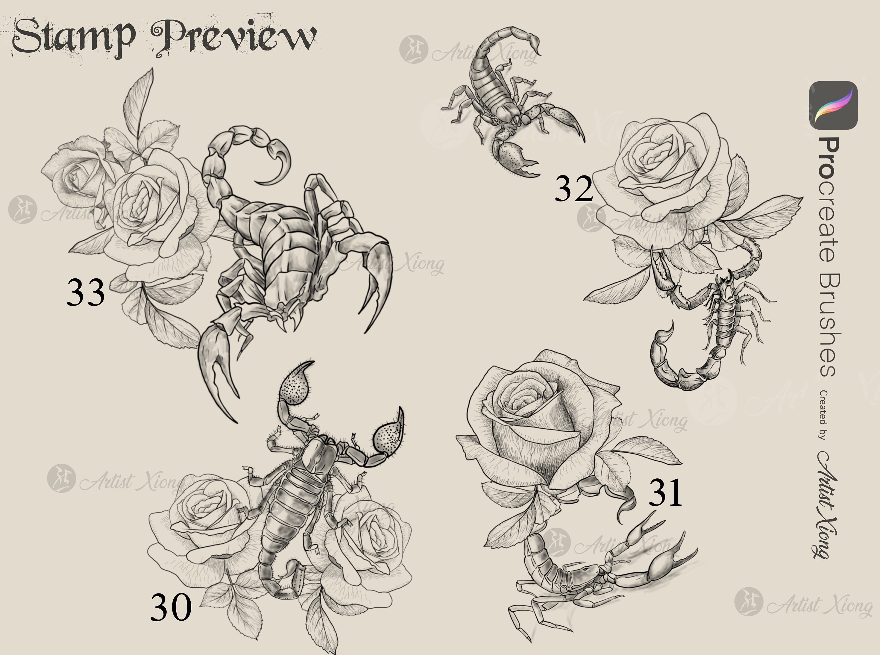 Realistic Roses and Designs Stamp Brushes for Procreate - Etsy
