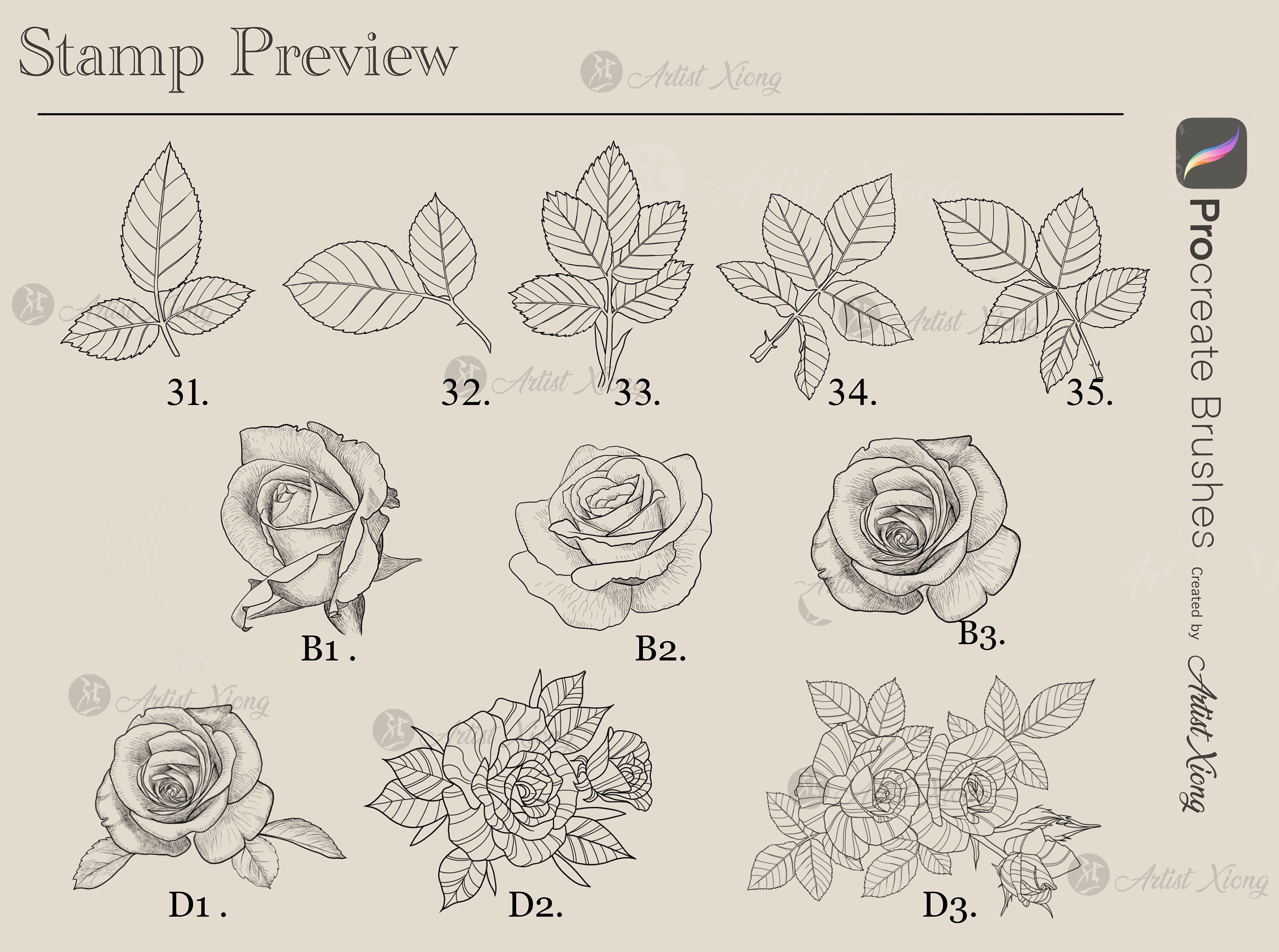 Rose Stamp Brushes for Procreate - Etsy