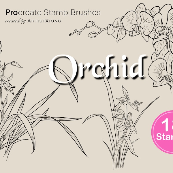 Realistic Orchid Stamp Brushes for Procreate