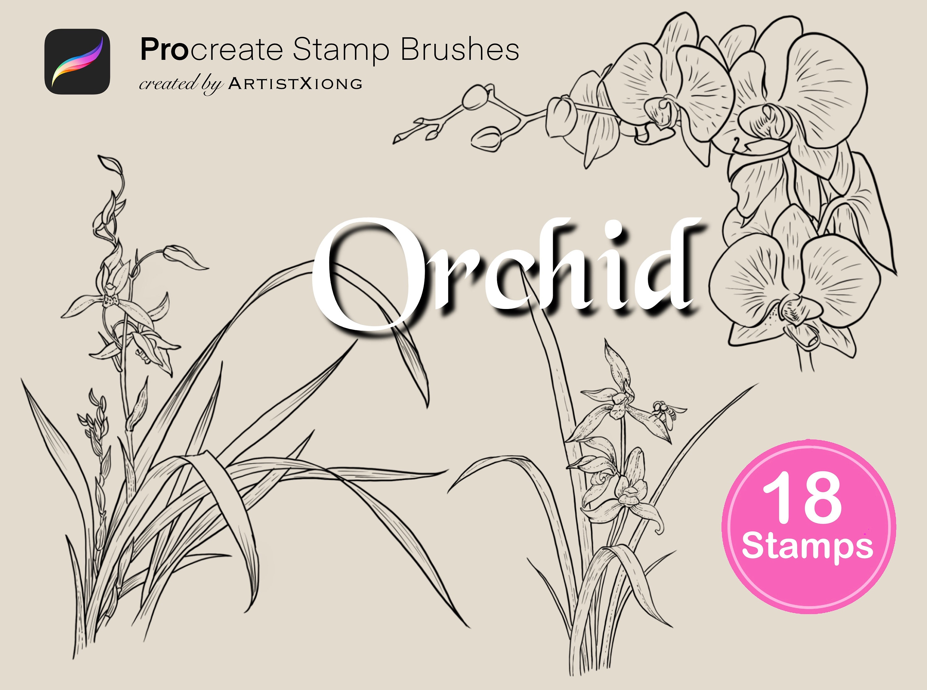 Realistic Orchid Stamp Brushes for Procreate