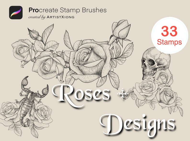 Realistic Roses and Designs Stamp Brushes for Procreate - Etsy