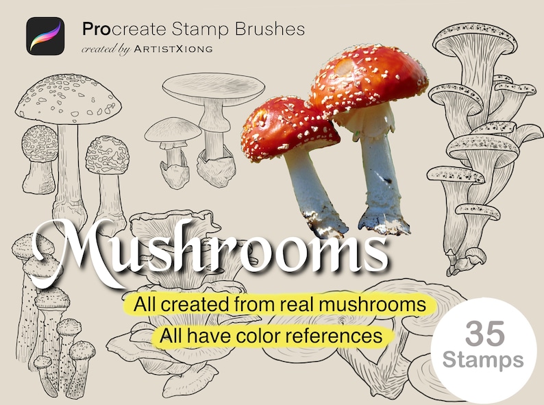 Realistic Mushroom Stamp Brushes for Procreate - Etsy