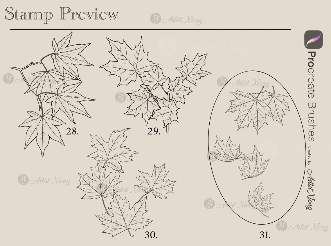 Realistic Maple Leaves Stamp Brushes for Procreate - Etsy