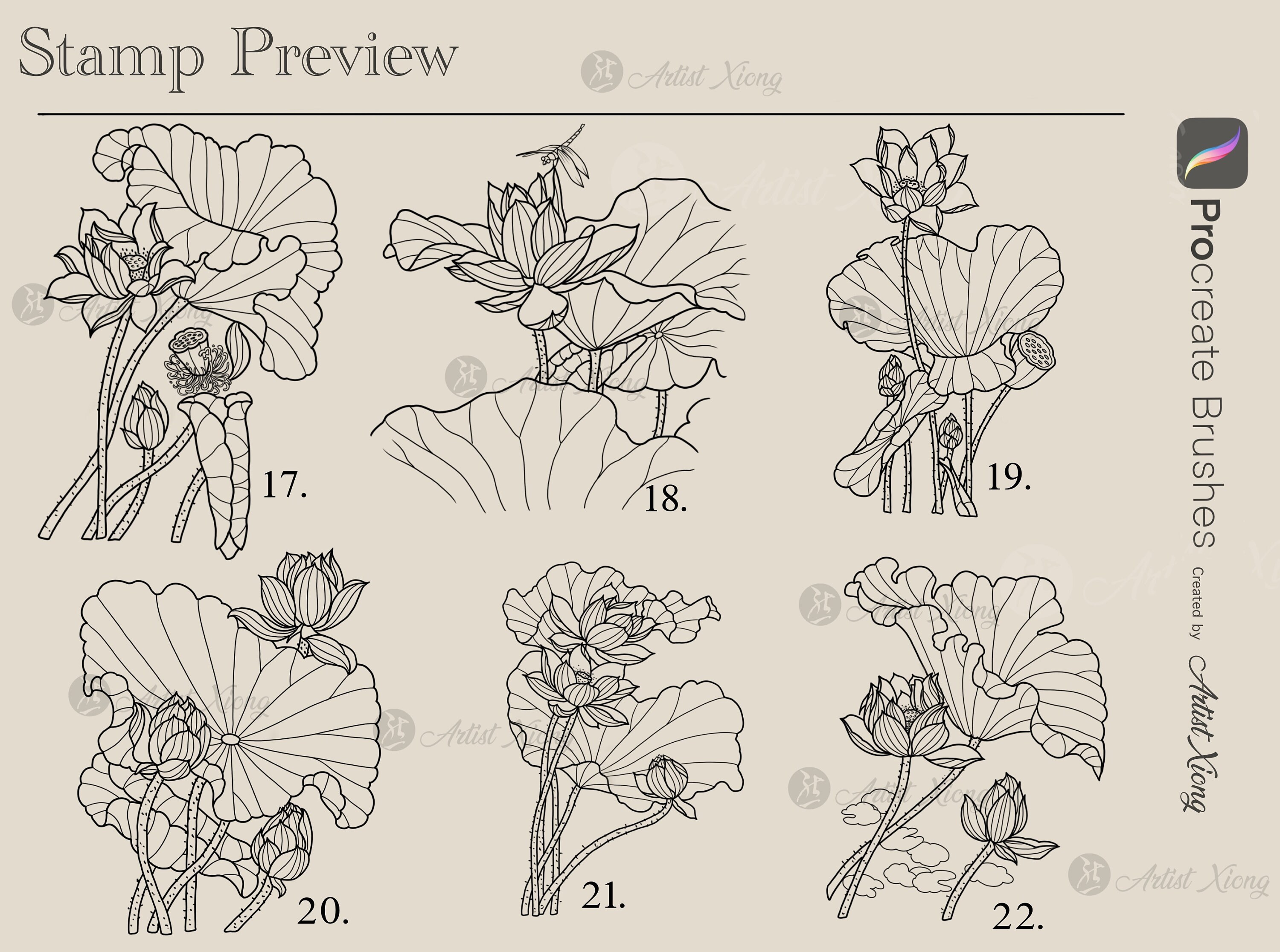 Realistic Lotus Flower Stamp Brushes for Procreate - Etsy