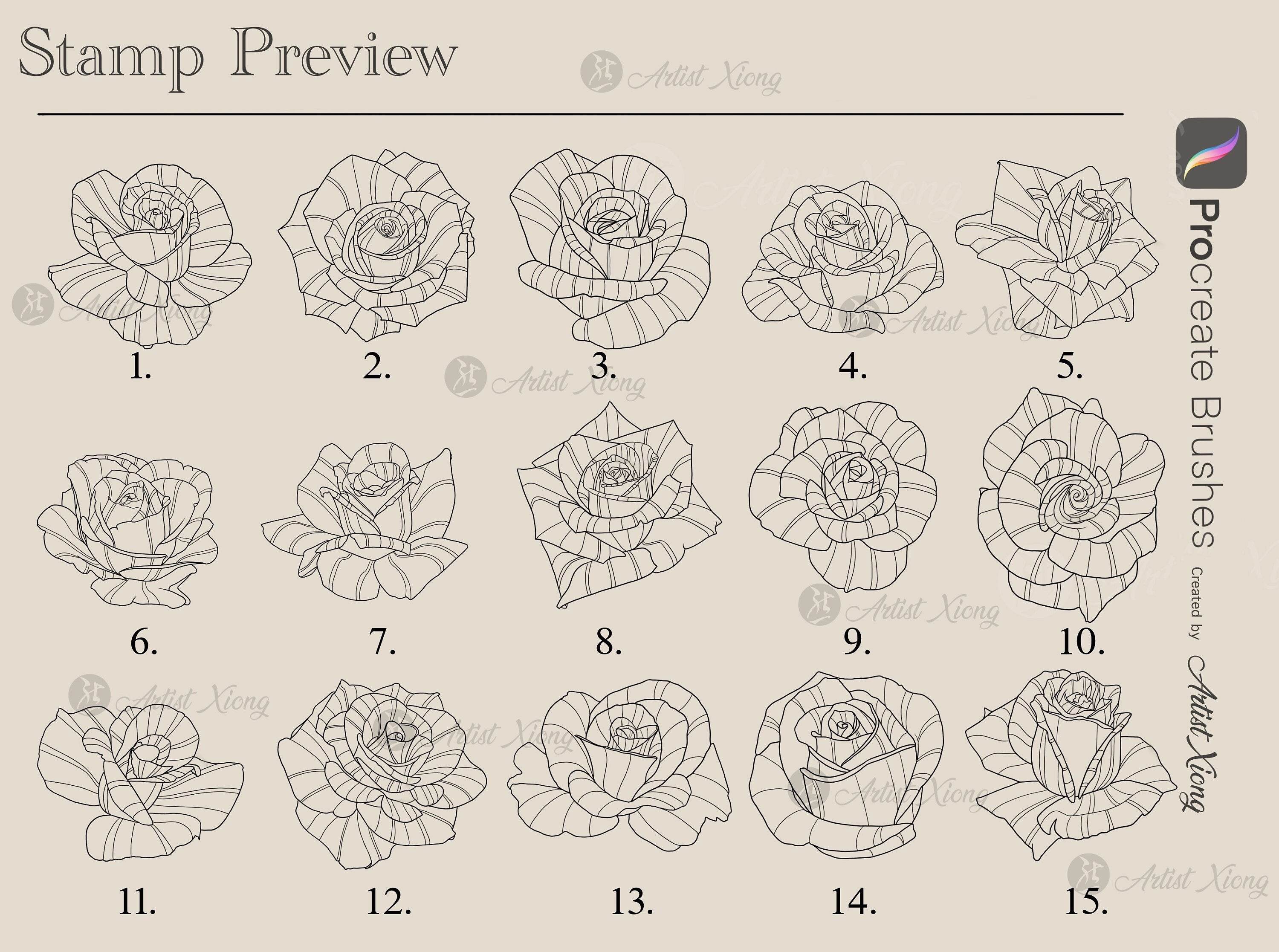 Rose Stamp Brushes for Procreate - Etsy