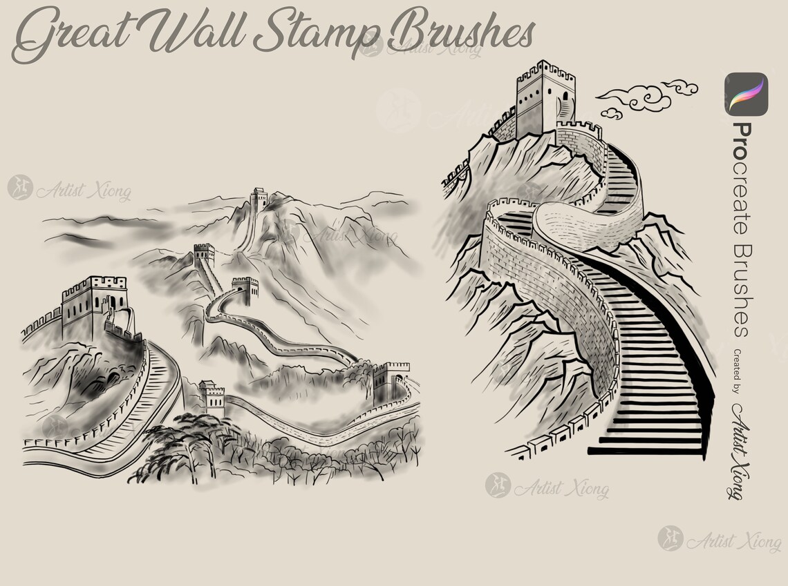 Chinese Great Wall Stamp Brushes for Procreate - Etsy