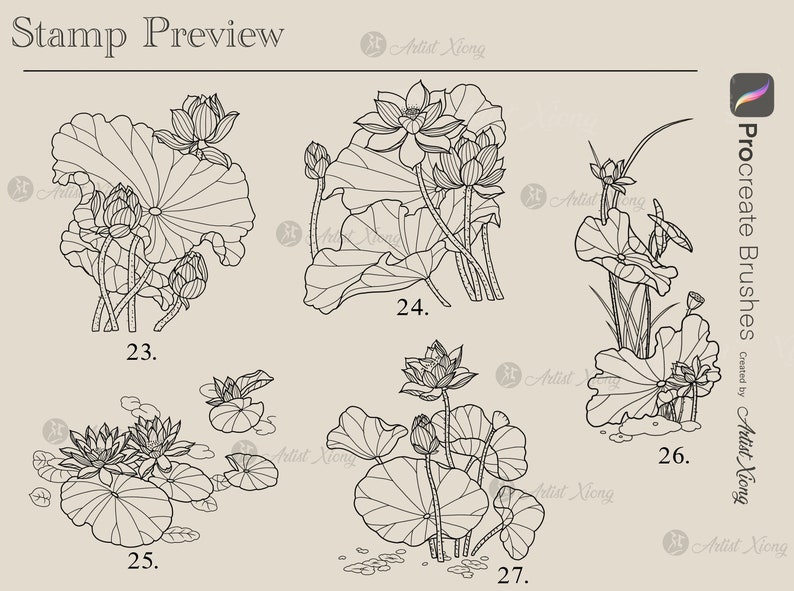 Realistic Lotus Flower Stamp Brushes for Procreate - Etsy