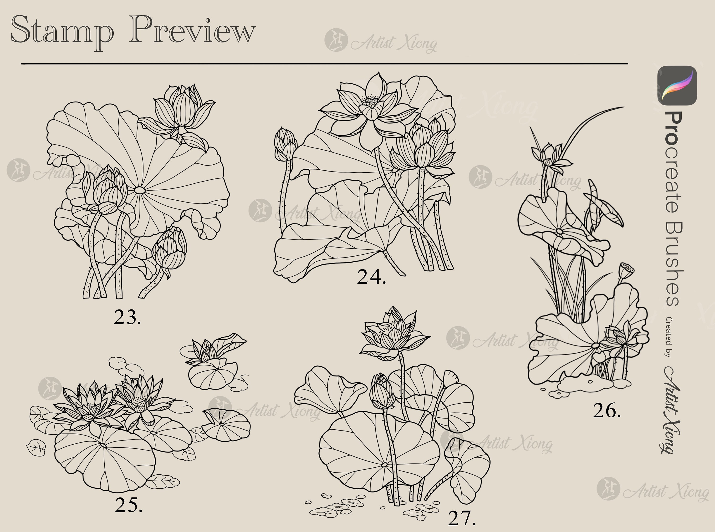 Realistic Lotus Flower Stamp Brushes for Procreate - Etsy