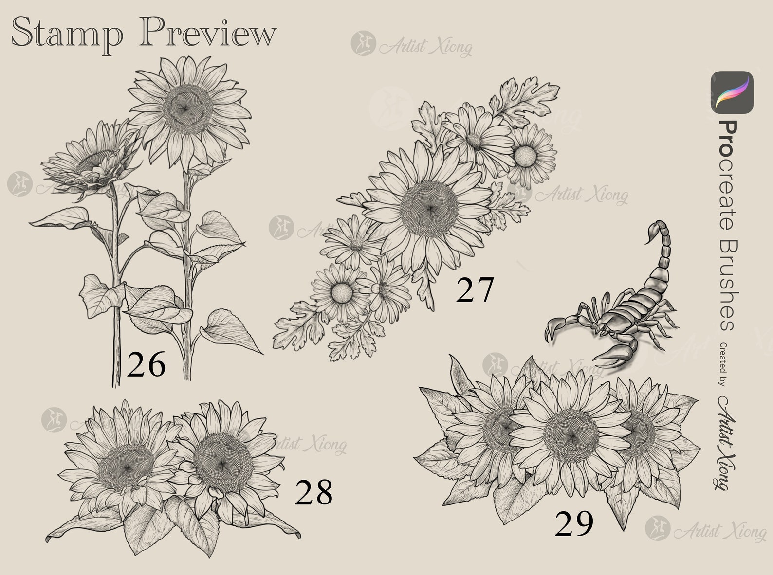 Realistic Sunflower Stamp Brushes for Procreate - Etsy