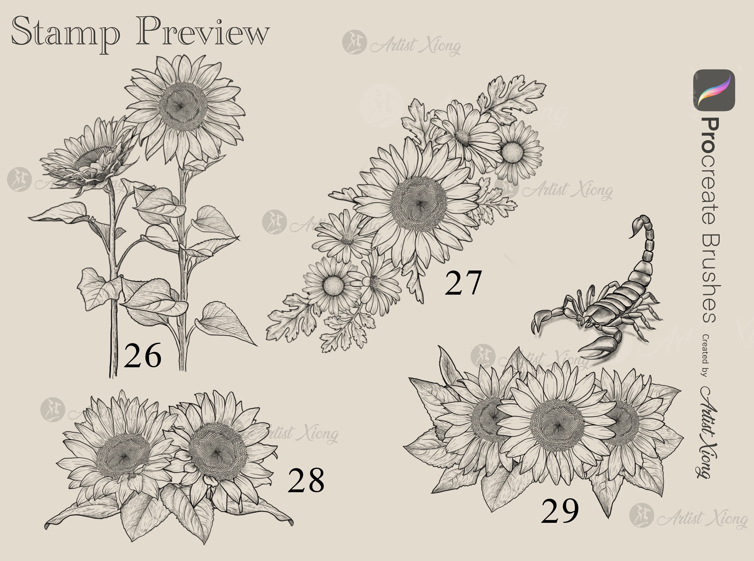 Realistic Sunflower Stamp Brushes for Procreate - Etsy