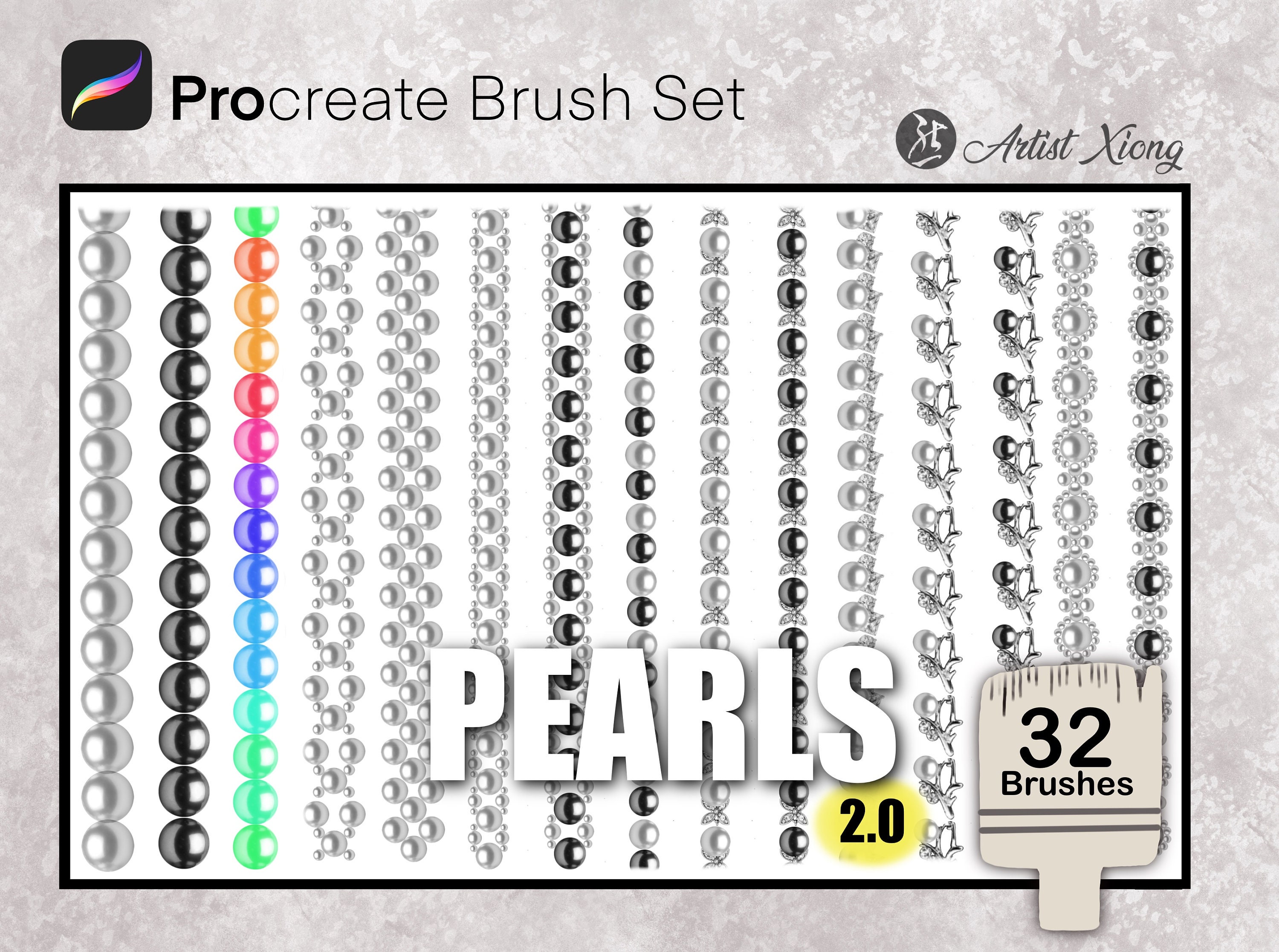 Procreate用パールブラシセット – 圧力感知型のパールチェーン＆ネックレスブラシ32本