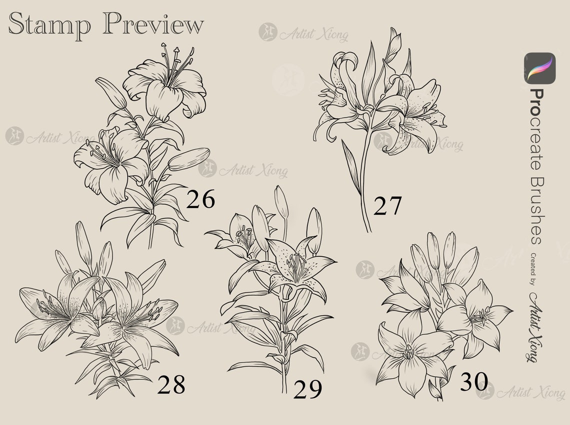 Realistic Lily Flower Stamp Brushes for Procreate - Etsy