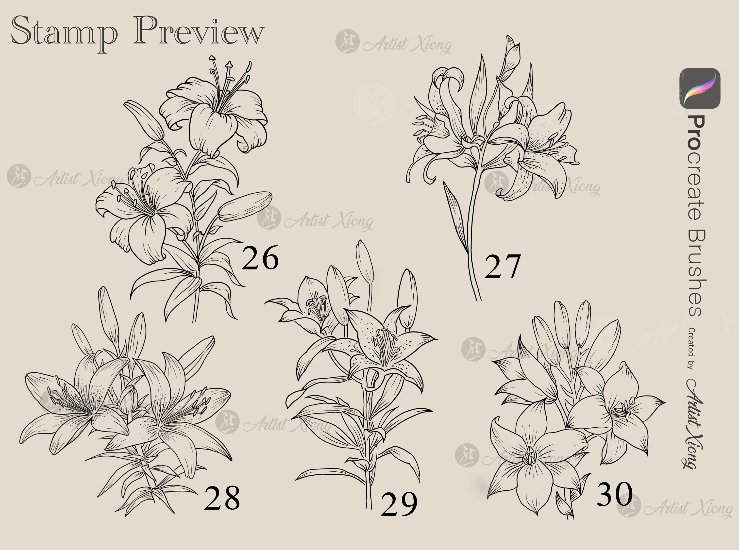 Realistic Lily Flower Stamp Brushes for Procreate - Etsy