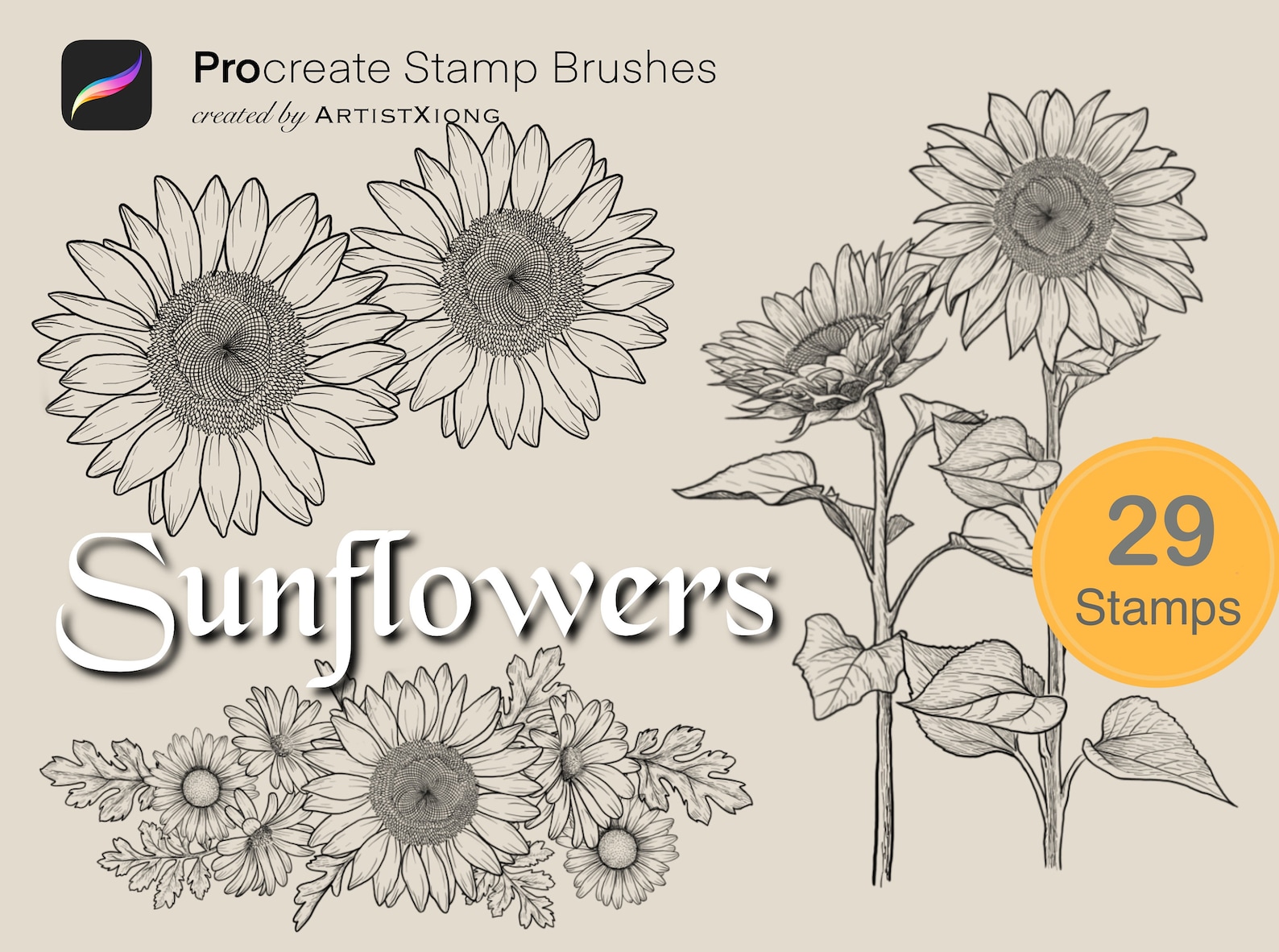 Realistic Sunflower Stamp Brushes for Procreate - Etsy