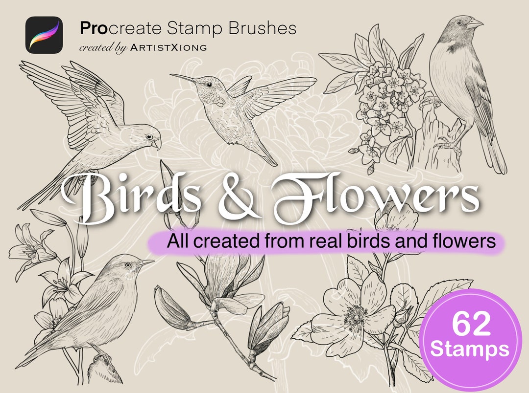 Realistic Bird and Flower Stamp Brushes for Procreate - Etsy