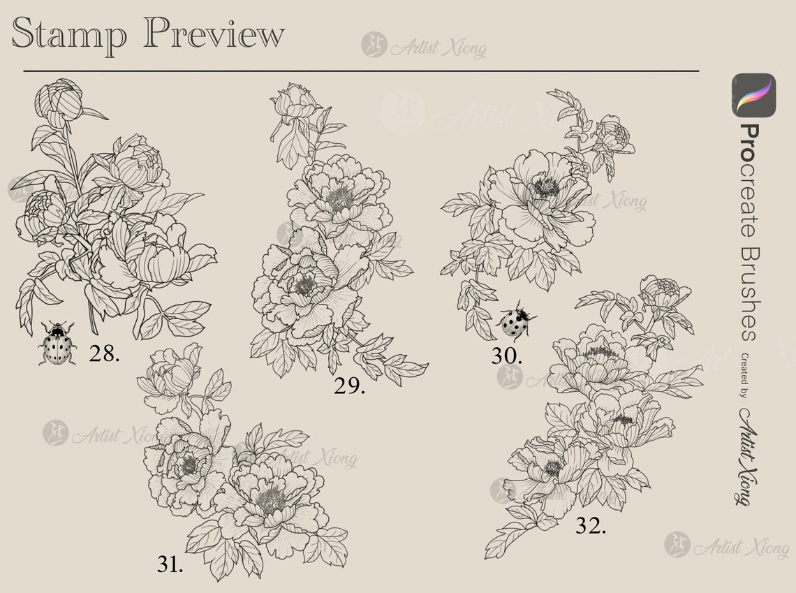 Realistic Peony Stamp Brushes for Procreate - Etsy