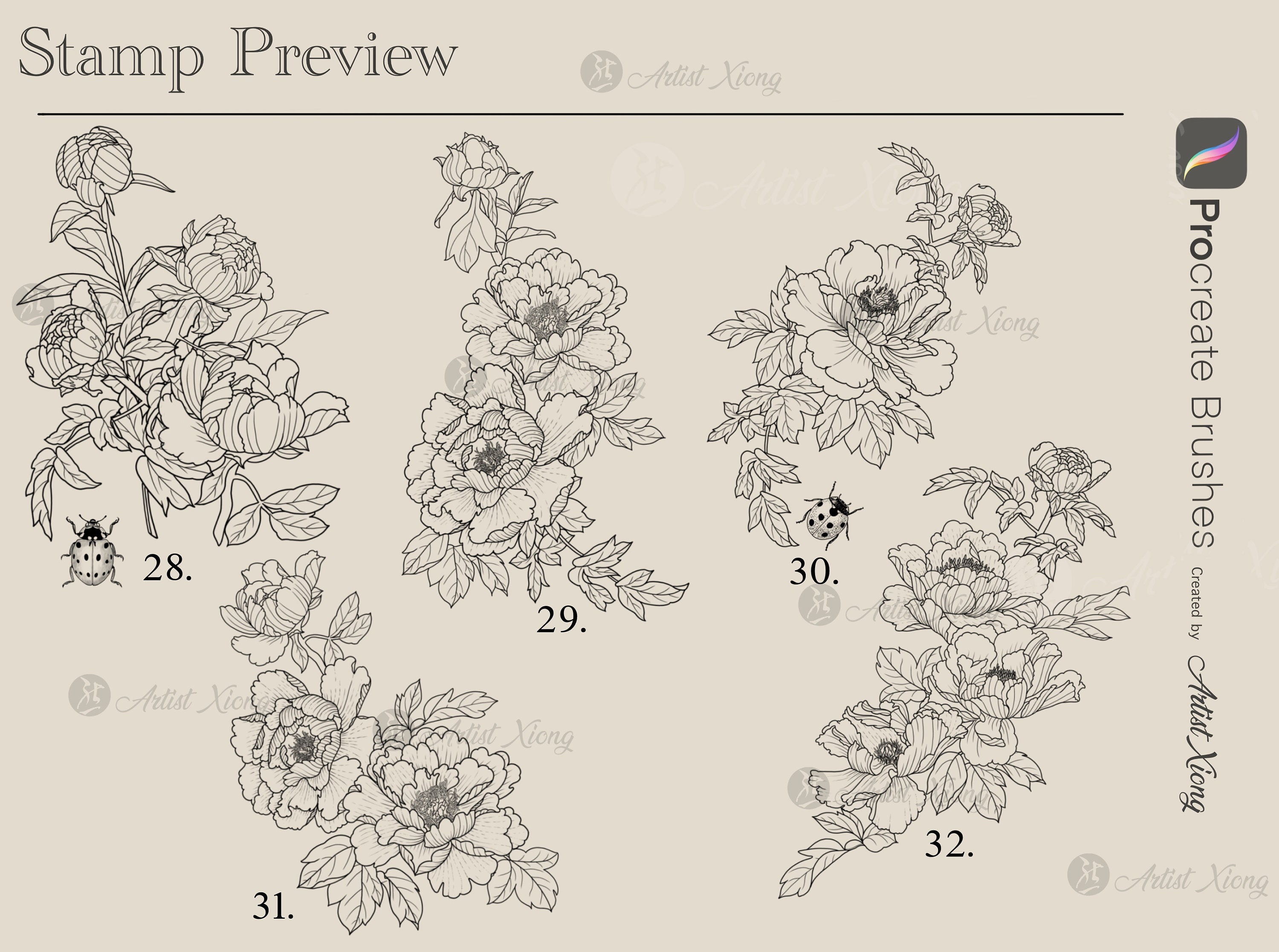 Realistic Peony Stamp Brushes for Procreate - Etsy