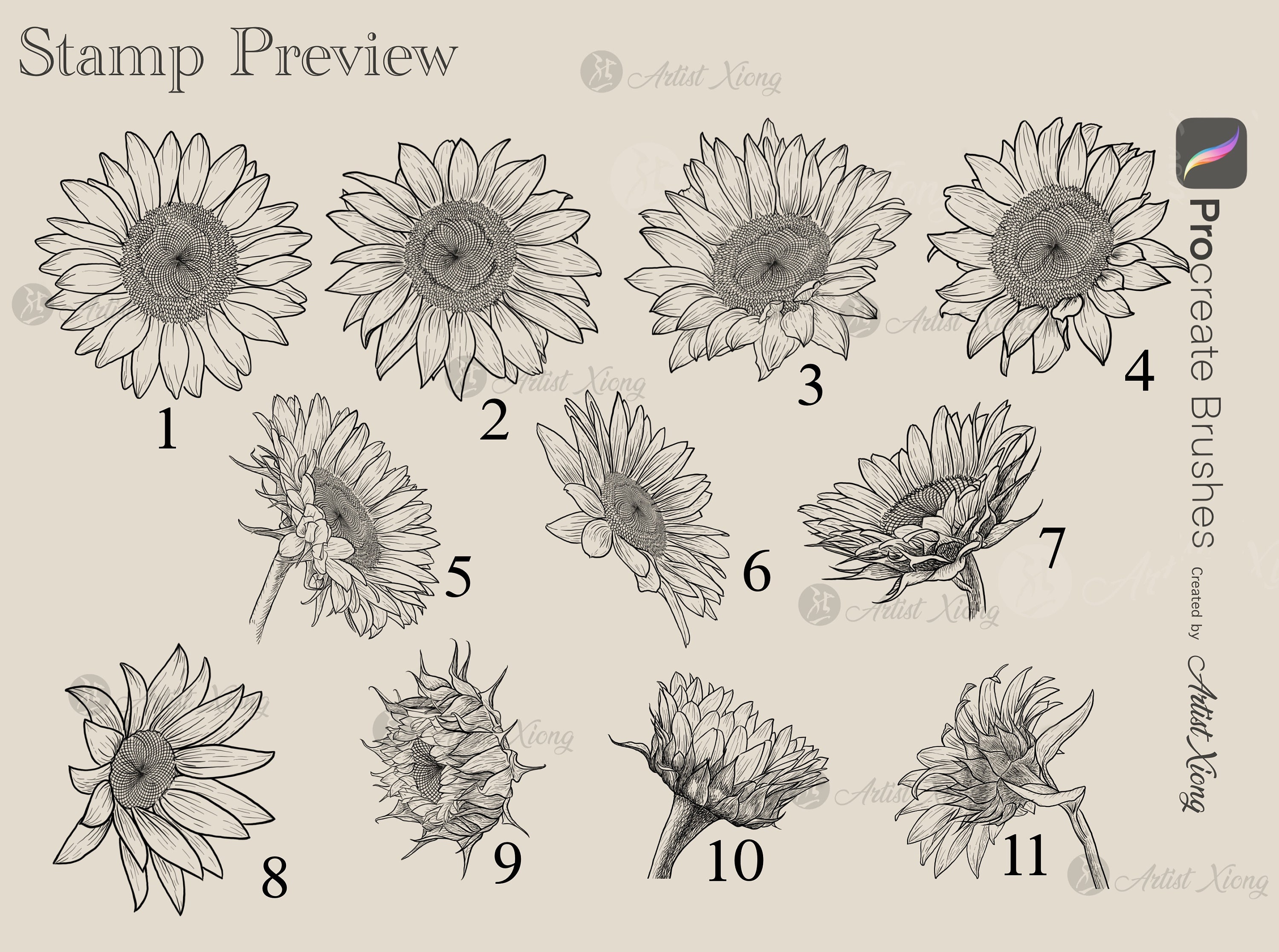 Realistic Sunflower Stamp Brushes for Procreate - Etsy