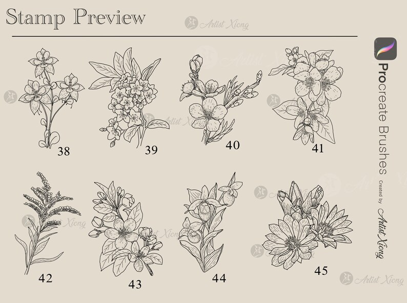 Realistic Bird and Flower Stamp Brushes for Procreate - Etsy