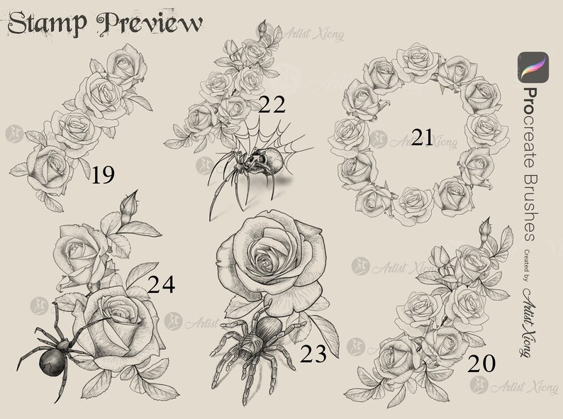 Realistic Roses and Designs Stamp Brushes for Procreate - Etsy