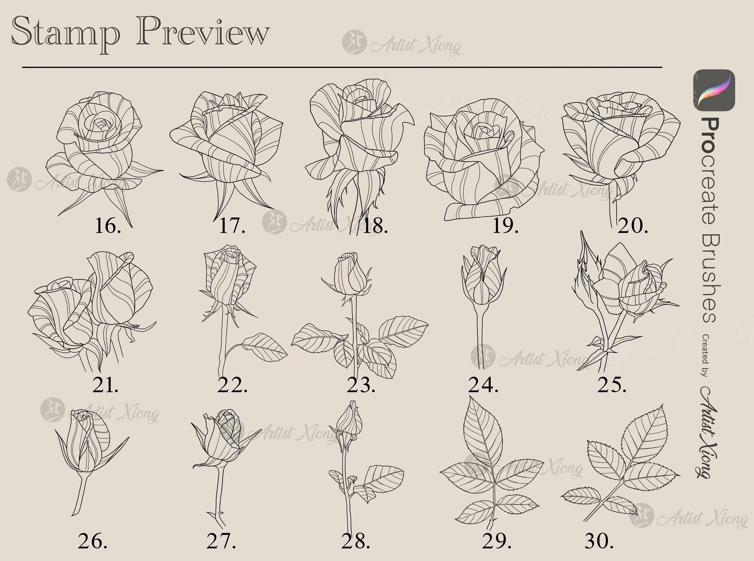 Rose Stamp Brushes for Procreate - Etsy