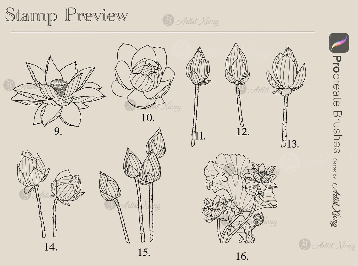 Realistic Lotus Flower Stamp Brushes for Procreate - Etsy