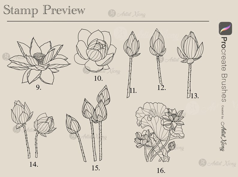 Realistic Lotus Flower Stamp Brushes for Procreate - Etsy
