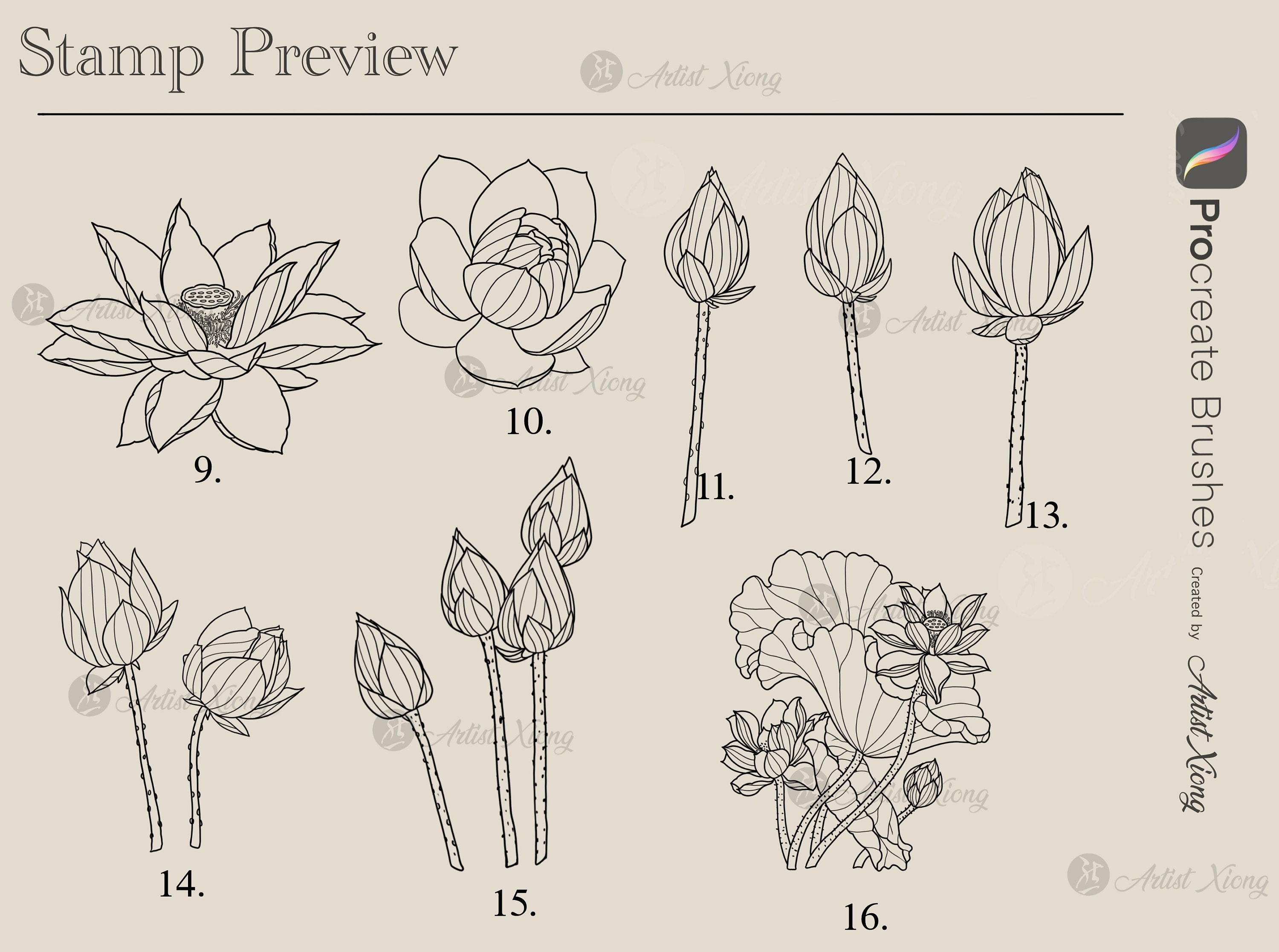 Realistic Lotus Flower Stamp Brushes for Procreate - Etsy