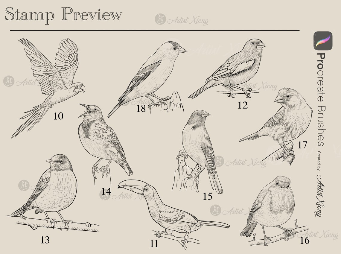 Realistic Bird and Flower Stamp Brushes for Procreate - Etsy